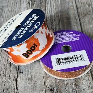 COPY - Crafters Square Halloween Ribbon - Boo Ghost & Glittery Orange